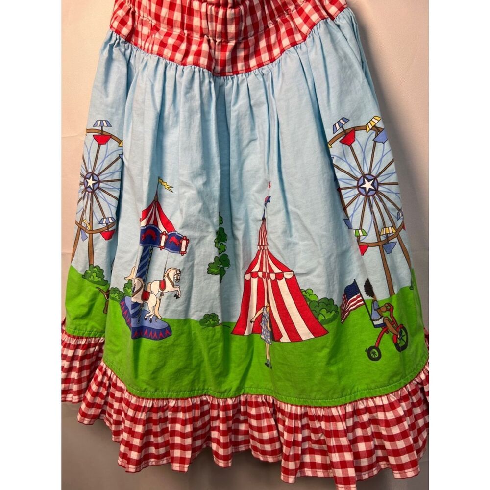 Eleanor Rose circus print red and white gingham halter smocked dress vintage - Picture 10 of 12